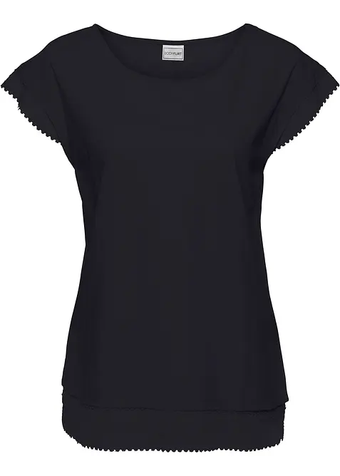 Boxy shirt met kant van katoen, bonprix