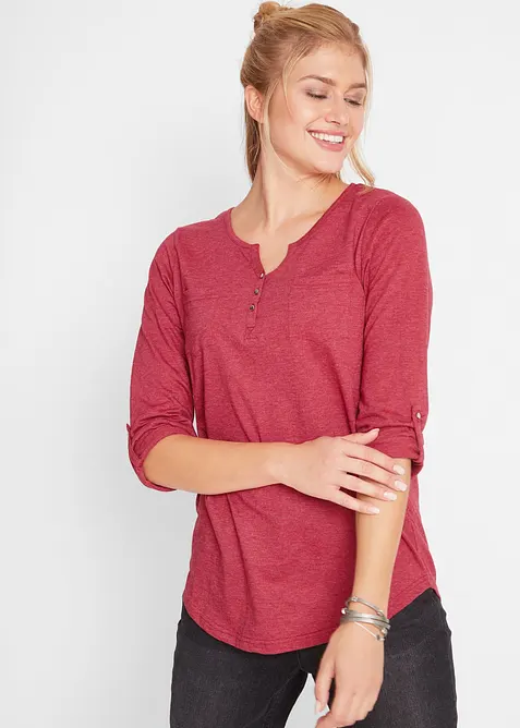 Katoenen Henley shirt met knoopsluiting, bonprix