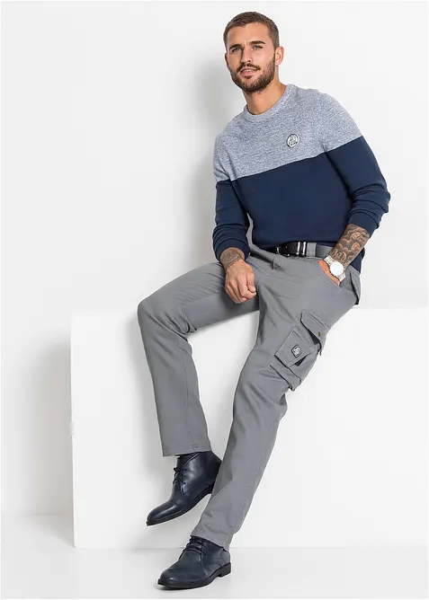 Fijn gebreide trui met colourblocking en katoen, bonprix