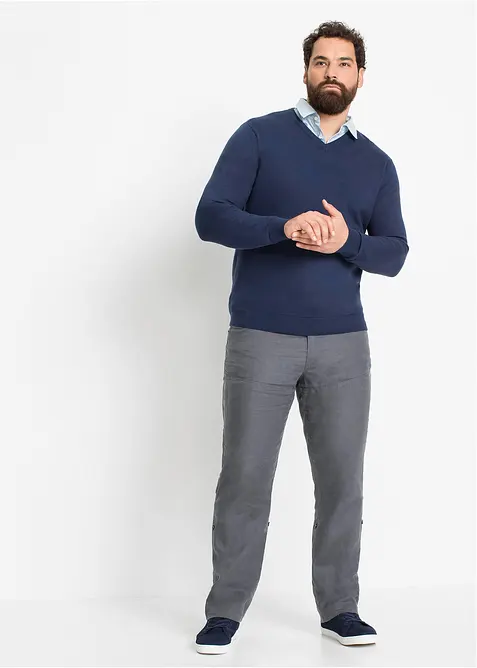 Fijngebreide trui met V-hals in een zachte katoenmix, bonprix