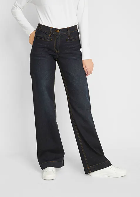 Wide leg mid waist jeans met een comfortabele band, bonprix