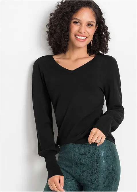 Fijngebreide trui met ballonmouwen, bonprix