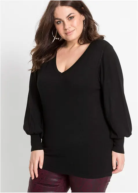 Fijngebreide trui met ballonmouwen, bonprix