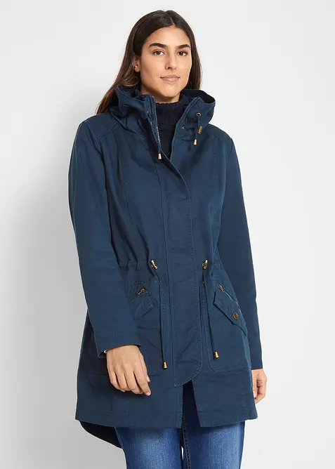Korte katoenen parka met opstaande kraag, getailleerd, bonprix