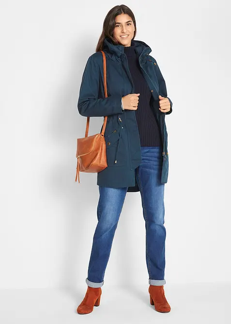 Korte katoenen parka met opstaande kraag, getailleerd, bonprix