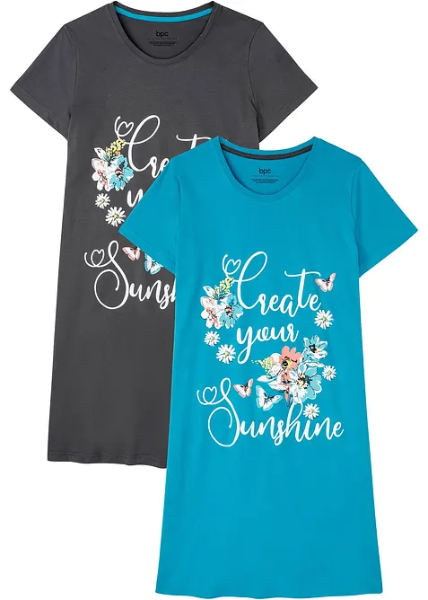 Kort nachthemd (set van 2) van biologisch katoen, bonprix