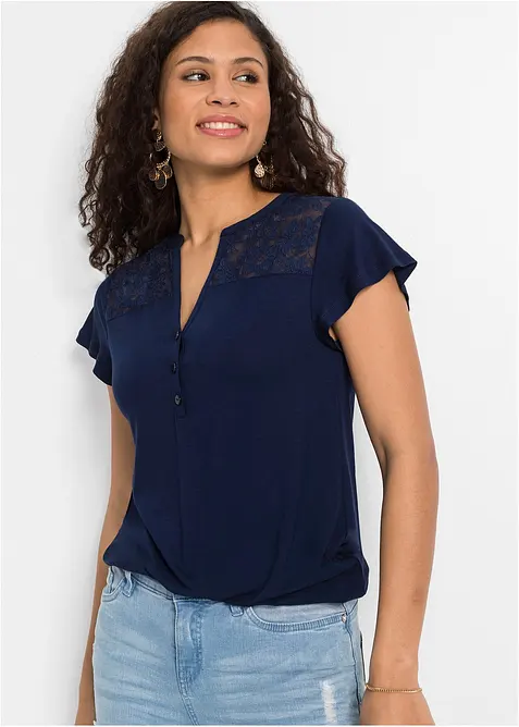 Henley shirt in een viscosemix, bonprix