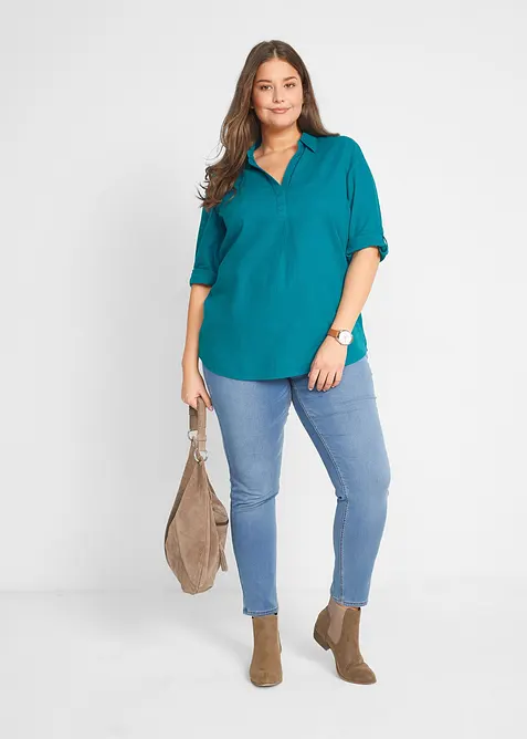 Blouse met linnen en 3/4 mouwen, bonprix