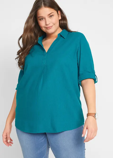 Blouse met linnen en 3/4 mouwen, bonprix