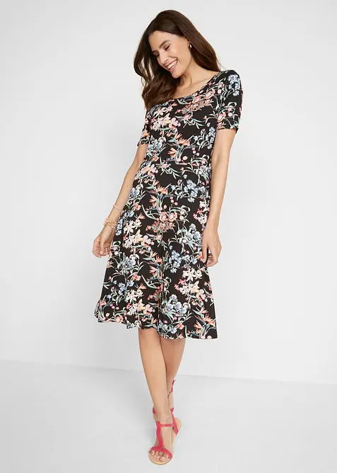 Knielange jersey jurk in A-lijn, bonprix