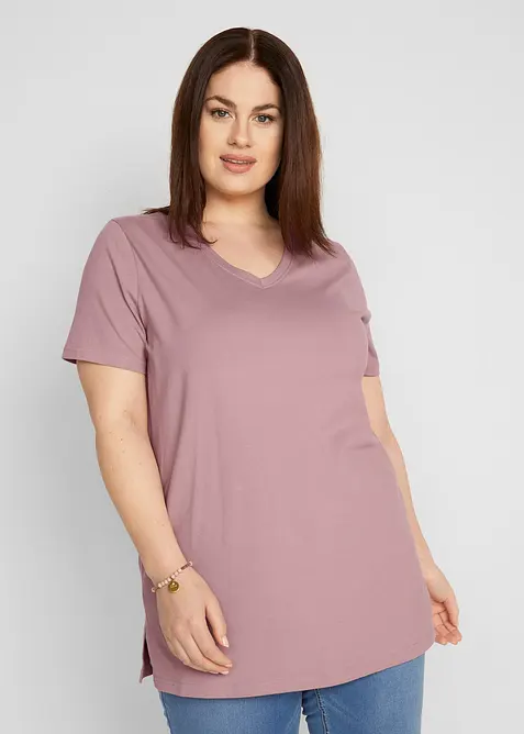 Basic longshirt met V-hals (set van 2), bonprix