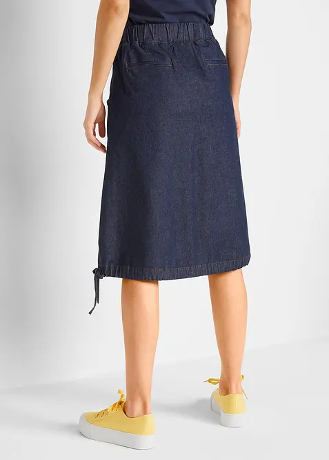 Stretch spijkerrok met biezen, striklintjes en comfortband, bonprix