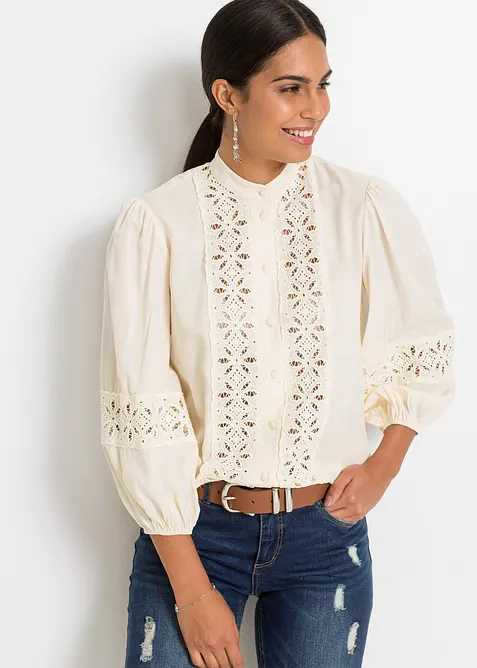 Blouse met kant van een soepele viscosemix, bonprix