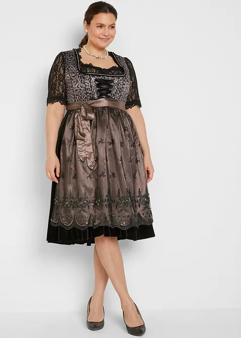 Dirndl met luipaardpatroon en schort (2-dlg. set), bonprix