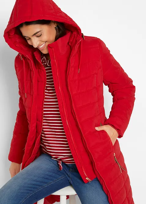 Lange gewatteerde jas, 2-in-1 look, bonprix