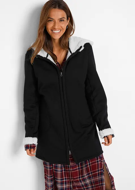 Sweatvest met capuchon en teddy, bonprix