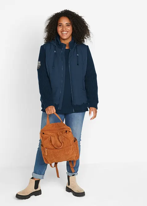 Tussenjas met gebreide mouwen en capuchon, bonprix