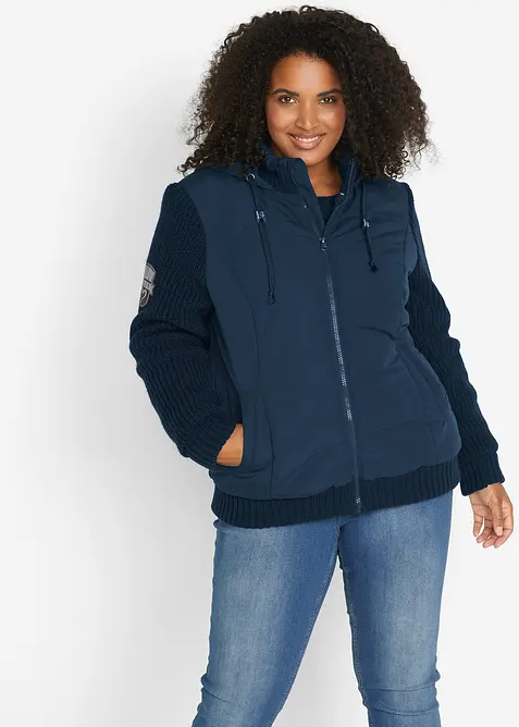 Tussenjas met gebreide mouwen en capuchon, bonprix