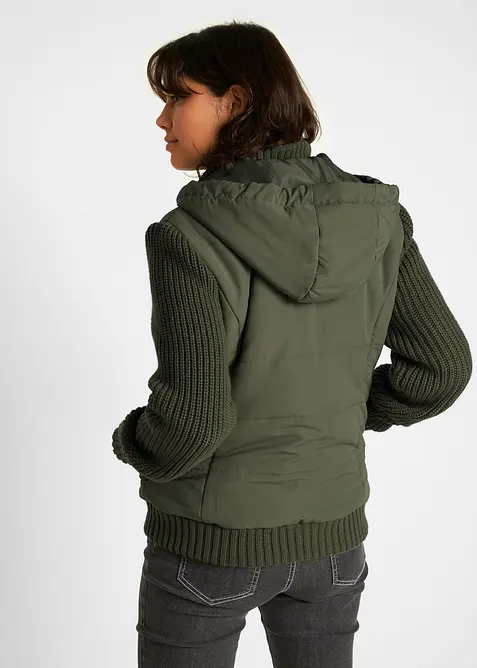 Tussenjas met gebreide mouwen en capuchon, bonprix