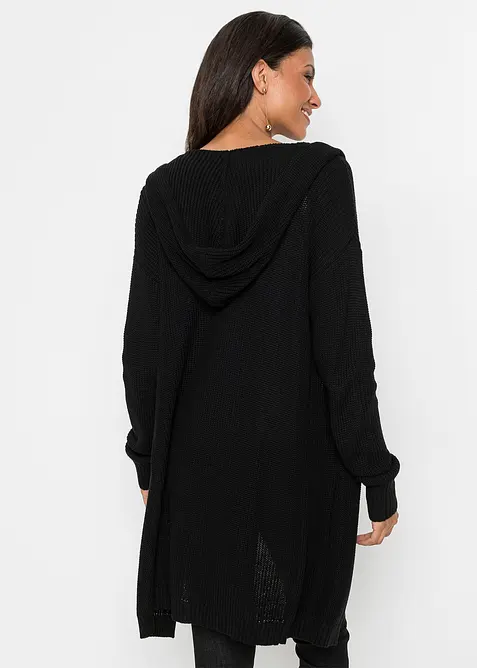 Lang gebreid vest met capuchon, bonprix