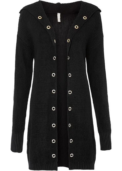 Lang gebreid vest met capuchon, bonprix