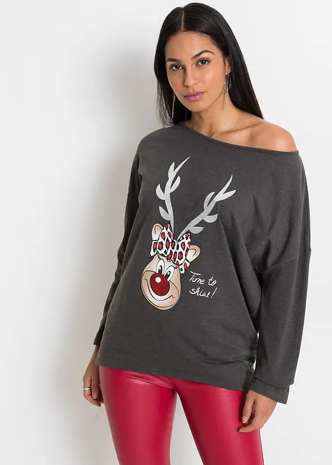 Off-shoulder shirt met kerstmotief, bonprix