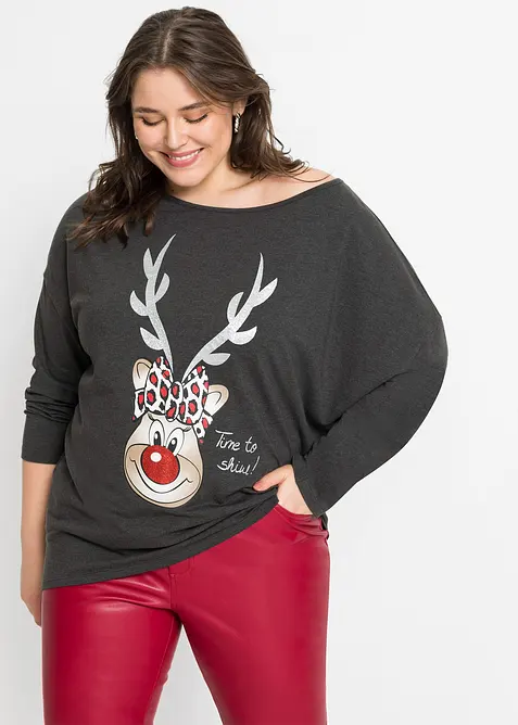 Off-shoulder shirt met kerstmotief, bonprix