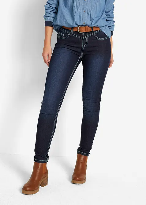 Skinny jeans mid waist, met contrastnaden, bonprix