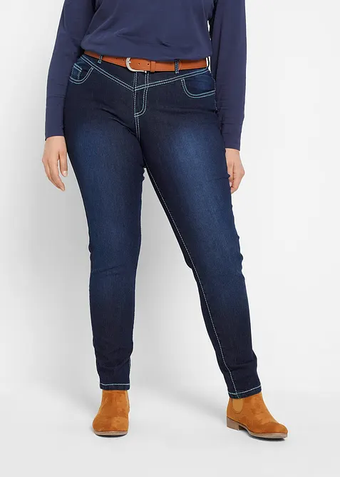 Skinny jeans mid waist, met contrastnaden, bonprix