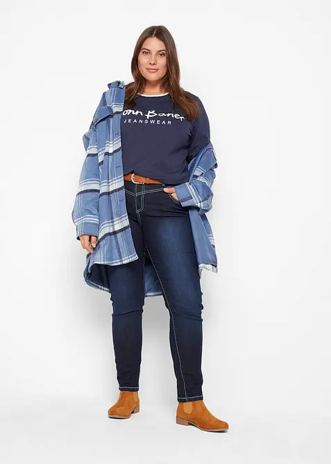 Skinny jeans mid waist, met contrastnaden, bonprix