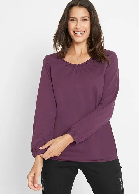Katoenen longsleeve met elastiek van katoen, bonprix