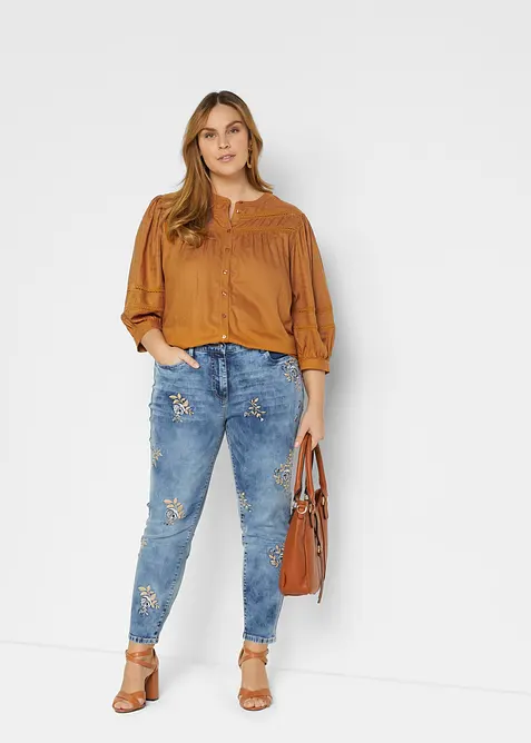 Jeans met bloemenborduursel, bonprix