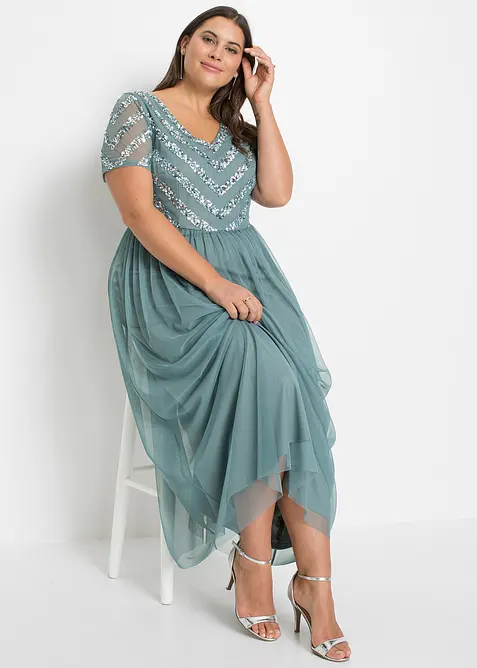 Maxi jurk met lovertjesborduursel, bonprix