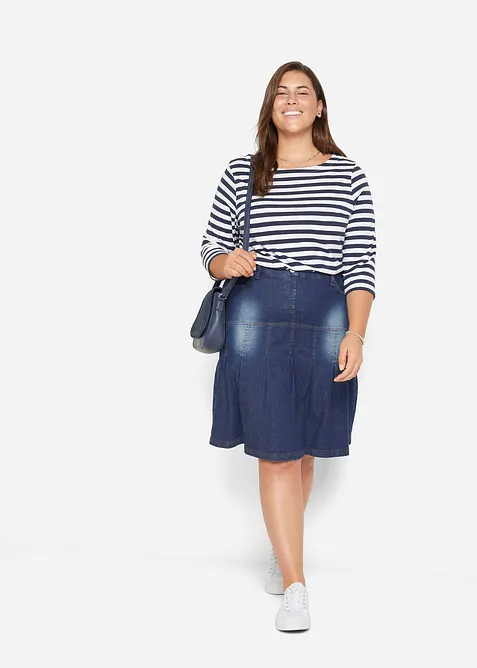 Spijkerrok met biezen en comfortband, A-lijn, bonprix