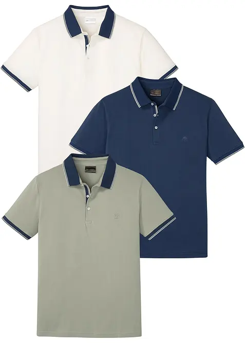 Pique poloshirt (set van 3), van katoen, bonprix