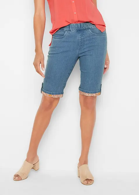 Jeans bermuda met gekleurde omslag, bonprix