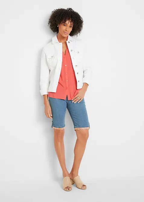 Jeans bermuda met gekleurde omslag, bonprix