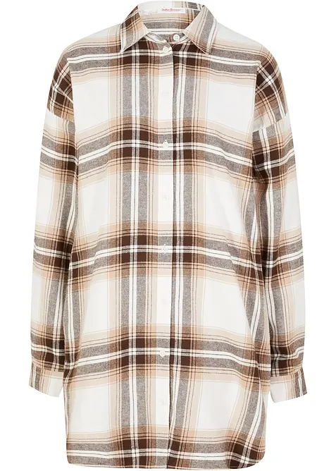Lange, flanellen overhemdblouse van puur katoen, bonprix