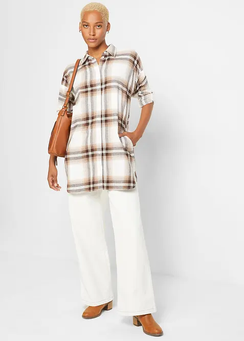 Lange, flanellen overhemdblouse van puur katoen, bonprix