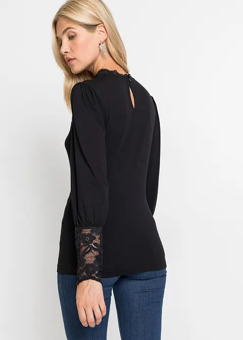 Longsleeve met kant in een viscosemix, bonprix