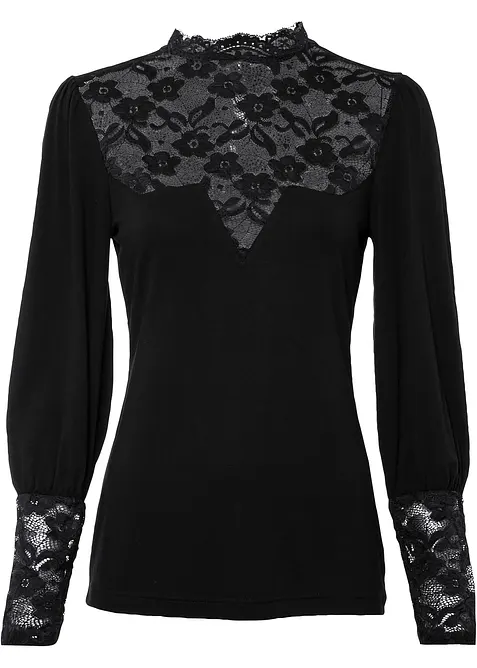 Longsleeve met kant in een viscosemix, bonprix