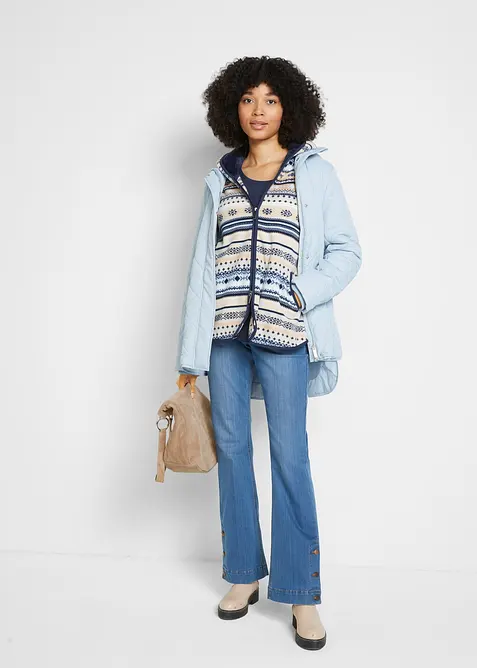 Fleece vest met capuchon en Noors patroon, bonprix