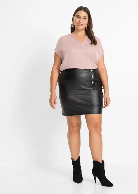 Satijnen tuniek met korte mouwen en oversized schouders, bonprix