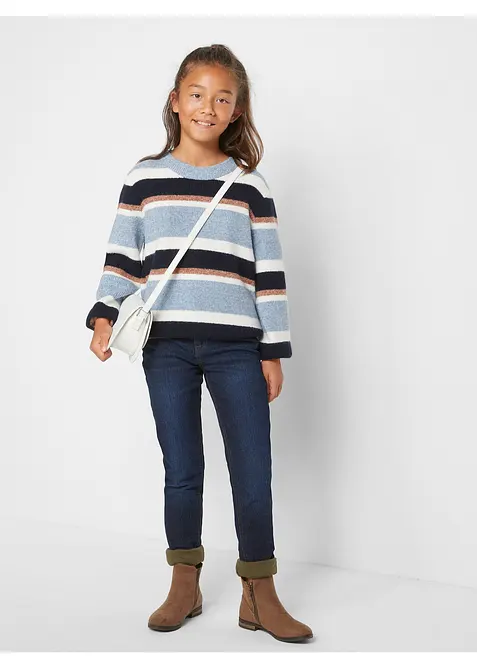 Meisjes thermojeans met jersey voering, mid waist, bonprix