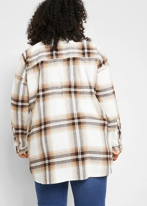 Lange, flanellen overhemdblouse van puur katoen, bonprix