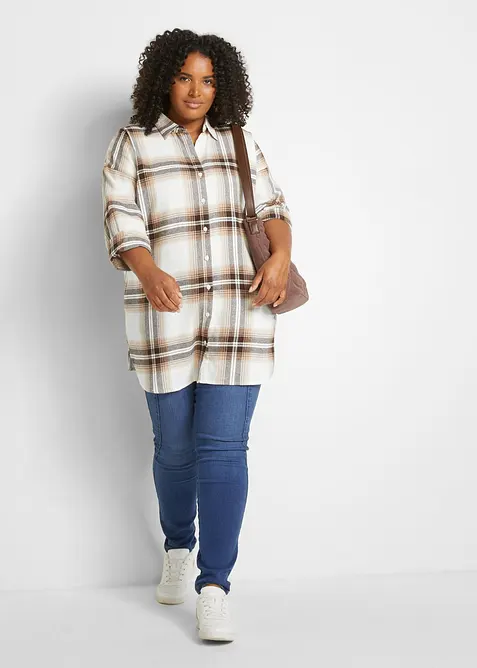 Lange, flanellen overhemdblouse van puur katoen, bonprix