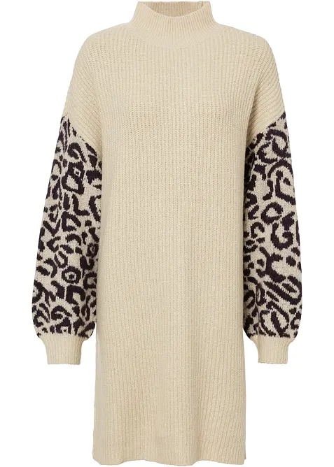 Gebreide oversized jurk met luipaardpatroon, bonprix