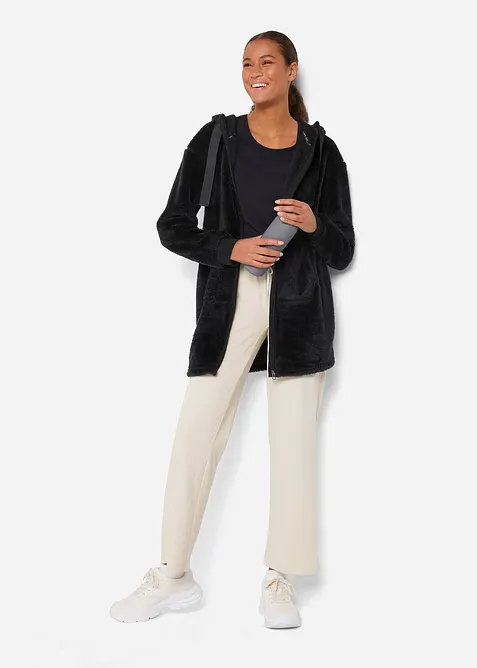 Lichte fleece vest met capuchon en lange mouwen, bonprix