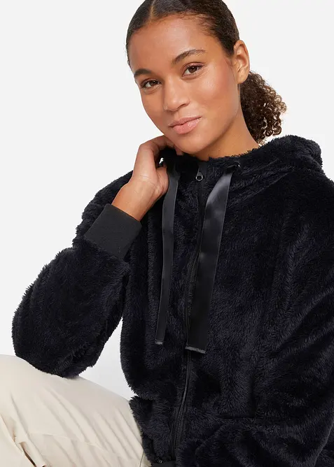 Lichte fleece vest met capuchon en lange mouwen, bonprix