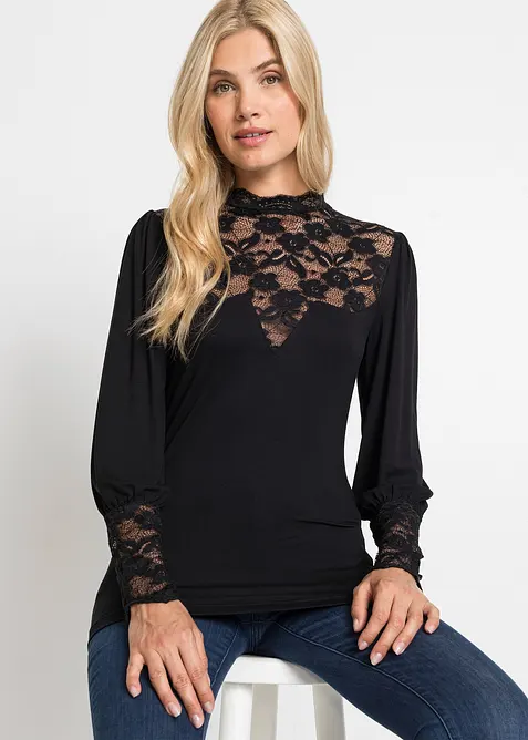 Longsleeve met kant in een viscosemix, bonprix